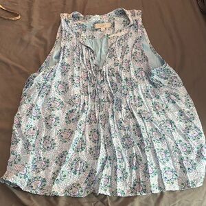 LOFT Floral Sleeveless Blouse - Light Blue and White